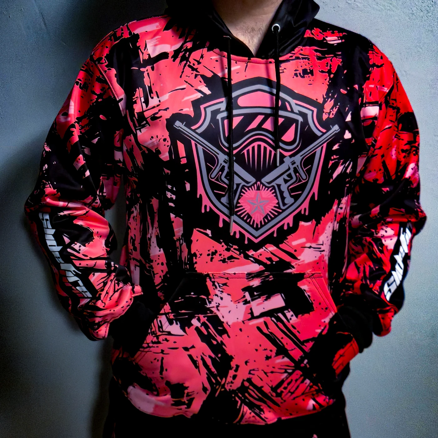Custom red and black SlideFirePro hoodie