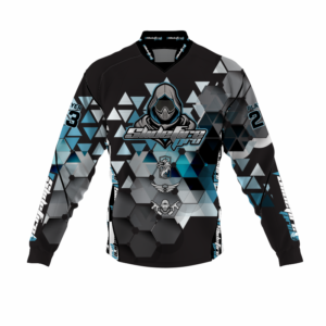 Custom Sublimated Speedsoft Jersey, Premium custom Speedsoft pants for Speedsoft and Airsoft, featuring fully customizable artwork, player name and number, chest padding, soft padded shoulders, softshell forearms, breathable mesh side and rear panels, and anti-slide thumbholes – designed for durability, agility, and protection in high-speed gameplay.